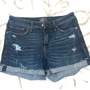 Abercrombie & Fitch Dark Blue Distressed Rolled Denim Shorts